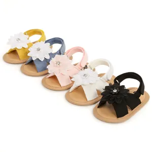 Chaussures de Marche Princesse pour Bébé Fille Décor Floral Perle Artificielle Strass Semelle Souple Sandales pour Tout-petits avec Ensemble de Bandeau