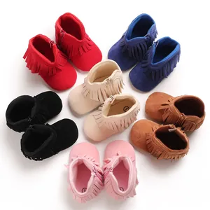 Toddler fringe boots in multiple colors for babies 0-1 years old with side zippers