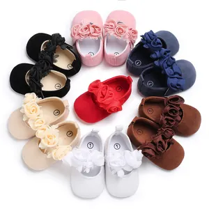 Weiche Sohle Baby Mädchen Prinzessin Schuhe mit 3D Blumendekor in verschiedenen Farben