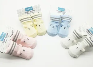 Detailed view of 4-pack newborn baby socks with cute animal ears for 0-6 months