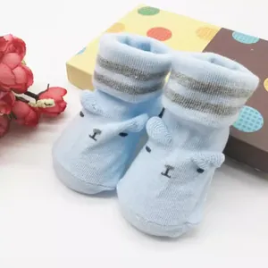 Soft light blue newborn baby socks with cute 3D bear ears and cotton material