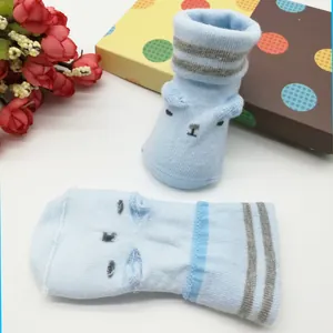 Cute light blue baby socks with 3D cartoon bear ears for newborns 0-6 months old