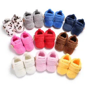 Warm plush baby walking shoes available in multiple colors for infants and toddlers
