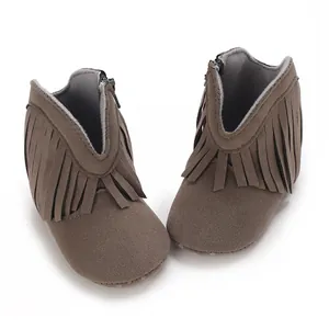 Stylische braune Wildleder-Baby-Fransenstiefel für Kleinkinder von 0 bis 1 Jahr alt