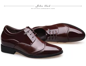 Detailed macro view of the premium dark brown patent leather business shoes for men