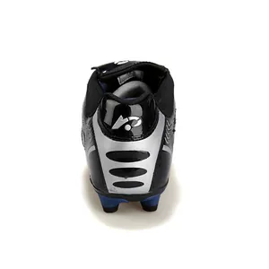 Vue détaillée du talon des chaussures de football professionnelles enfant noir argent
