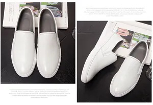 Premium white genuine leather men's slip-on loafers featuring elegant pebbled texture details