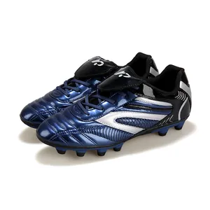 Crampons de football professionnels bleus pour enfants, entraînement sur herbe et match