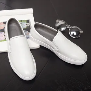 Men Genuine Leather Casual Loafers Slip-On Breathable White Black Hollow-Out Fashion Sneakers For Daily Wear Shoes