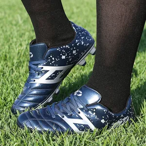 Professional Kids Soccer Shoes Anti-Slip TF Turf Cleats Dark Blue Synthetic Leather Athletic Training Football Shoes For Boys