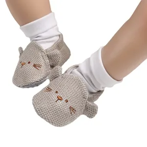 Scarpine primi passi neonato in maglia grigia con ricamo gatto carino, 0-1 anno