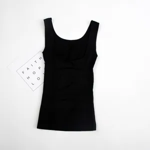 Débardeur gainant ventre plat sans couture noir pour femme avec un large décolleté en U