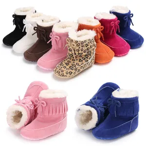 Baby Snow Boots Infant Winter Warm Fleece Lined First Walker Shoes Faux Suede Tassel Bow Anti-Slip Boots Newborn Toddler