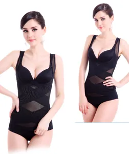 Detail of black seamless U-neck shapewear featuring breathable mesh and tummy control design.