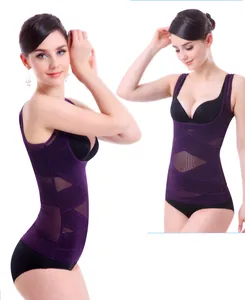 Seamless purple tummy control shapewear vest with U-neck for postnatal body sculpting.