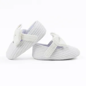Detailed macro view showing the ribbed knit texture of white baby girl princess shoes