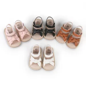 Infant bow walking sandals for 0-1 year old babies in pink, white, black and brown