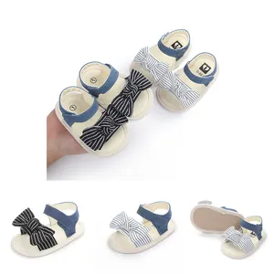 Sommer Baby Mädchen Sandalen Mit Weicher Sohle Gestreifte Schleife Rutschfeste Atmungsaktive Lauflernschuhe Kleinkind Schuhe
