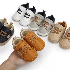 Detail view of various colors of soft-sole infant casual walking shoes for boys and girls