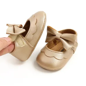 Detailed view of gold PU baby princess shoes featuring a convenient velcro closure