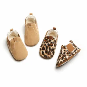 Bottes Courtes d'Hiver pour Bébé Doublées en Polaire Léopard Abricot Semelle Souple Antidérapante Chaussures Premier Pas