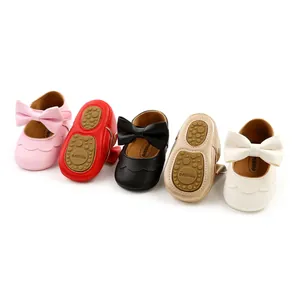 Multi-color baby princess shoes with bows made of soft PU leather for walking