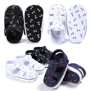 Infant Toddler Baby Canvas Sandals Nautical Anchor Print Soft Sole Non-slip Summer Shoes Hook-and-loop First Walkers For Boys Girls