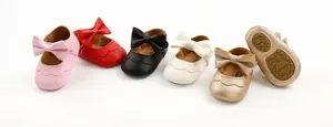 Detail view showing variety of colors for bow-knot baby princess shoes with soft soles