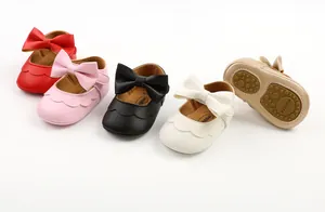 Close-up of PU soft sole baby princess shoes in multiple colors with non-slip sole detail