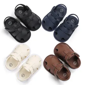 Sandales d'Été pour Bébés Garçons en Coton Semelle Souple Antidérapante Bout Fermé Chaussures de Marche Décontractées Respirantes
