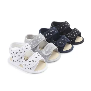 Summer Baby Sandals Soft Sole Canvas Infants Prewalker Shoes Triangle Pattern Hook And Loop Toddler Walking Shoes