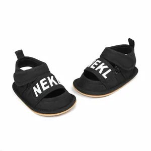 Black baby summer pre-walker sandals for 0-1 year olds with NEKL white letter print