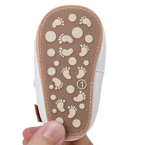 Detailed close-up of non-slip rubber sole for infant baby walking shoes