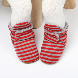 Bottines d'hiver à rayures pour bébé avec doublure polaire et sangle réglable au chaud