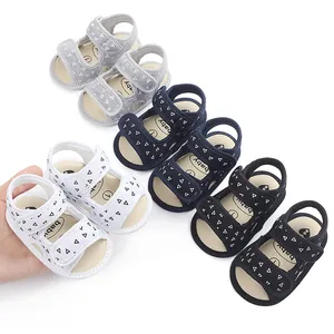Collection of soft-soled baby summer sandals featuring geometric triangle prints.