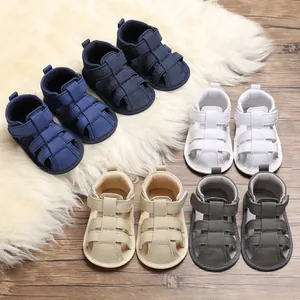 Baby Boy Summer Closed Toe Sandals Soft Sole Non-Slip Walking Shoes Canvas First Walkers Hook And Loop Infant Sandals