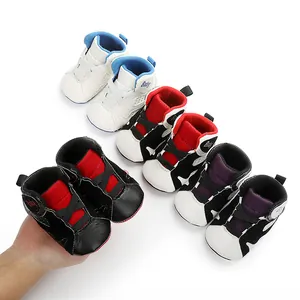 Multiple pairs of colorful baby basketball walking shoes with soft soles for infants
