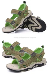 Durable khaki and green boys' outdoor sandals with adjustable straps and non-slip sole