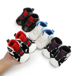 Close-up view of various colorful infant basketball shoes for babies aged 0-1 year