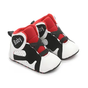Infant basketball pre-walker shoes with soft non-slip soles and red black accents