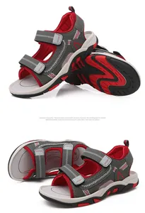 Boys sporty summer sandals in grey and red with durable rubber soles