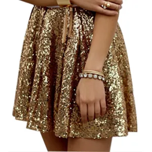 Elegant women's gold sequin pleated mini skirt perfect for party and club wear