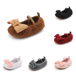 Zapatos de Primeros Pasos para Bebé de Felpa con Moño Suela Blanda Otoño Invierno Cálido Recién Nacido Zapatillas de Algodón