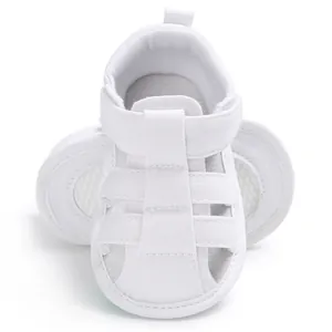 Soft-sole white breathable baby sandals with closed-toe design for infants and toddlers