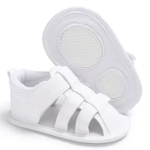 White baby boy closed-toe sandals with non-slip soft sole for infants and walkers