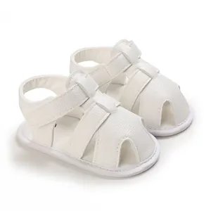 Sandales blanches en cuir PU à semelle souple pour bébés de 0 à 1 an, bout fermé.