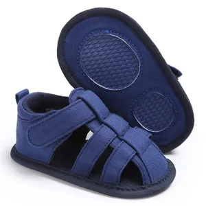 Detail of navy blue baby boy sandals with non-slip soft sole for toddlers