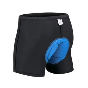 Vista detallada de ropa interior de ciclismo transpirable negra con cojín azul 3D