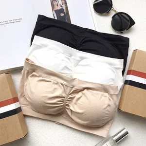 Women Seamless Bandeau Bra Strapless Bandeau Top With Removable Pads Ribbed Stretchy Comfortable Underwear For Daily Wearing