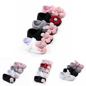 Prinzessinnenschuhe für Babys Weiche Sohle Lauflerner Segeltuch Blume Schleife Gestricktes Design Kleinkind Rutschfeste Herbstschuhe